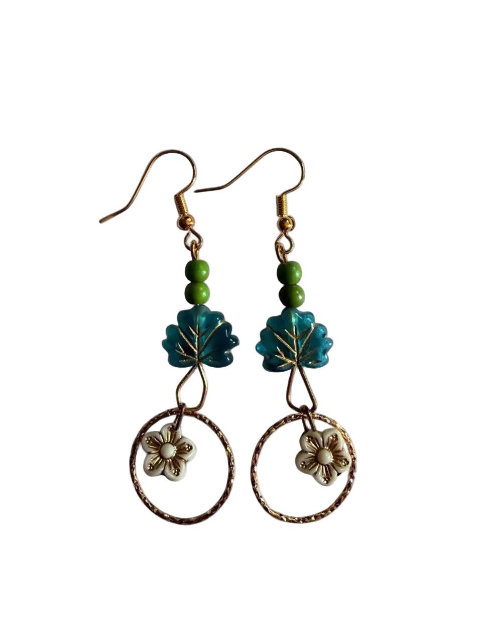 The Horizon Leaf Hoop Earrings - Blue Acrylic & Textured Bronze