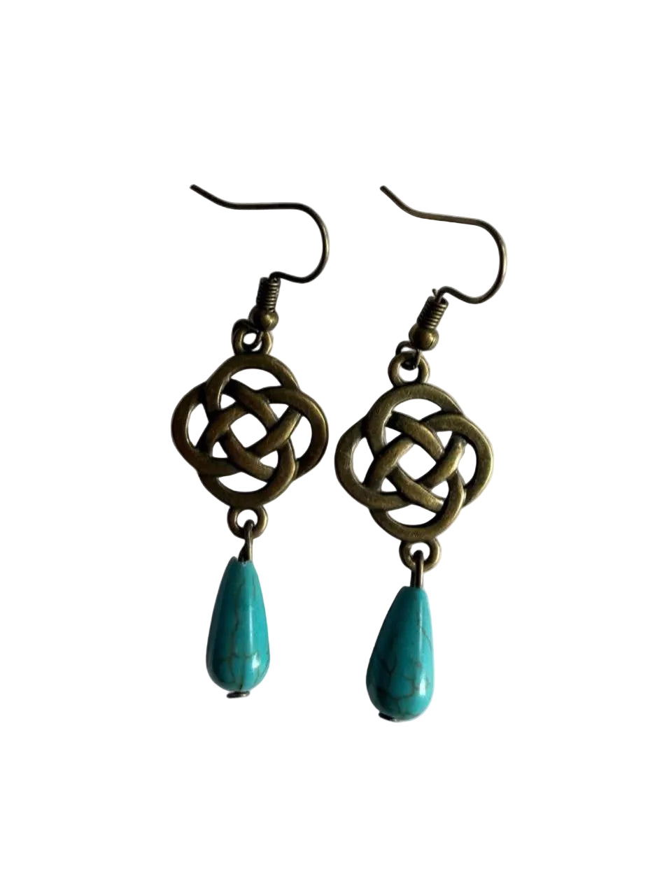 Bronze Celtic Knot & Turquoise Teardrop Dangle Earrings