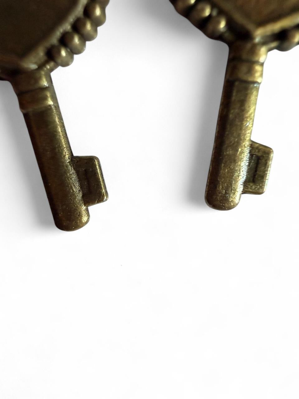 Antique Bronze Heart Key Dangle Earrings - Vintage Boho Style