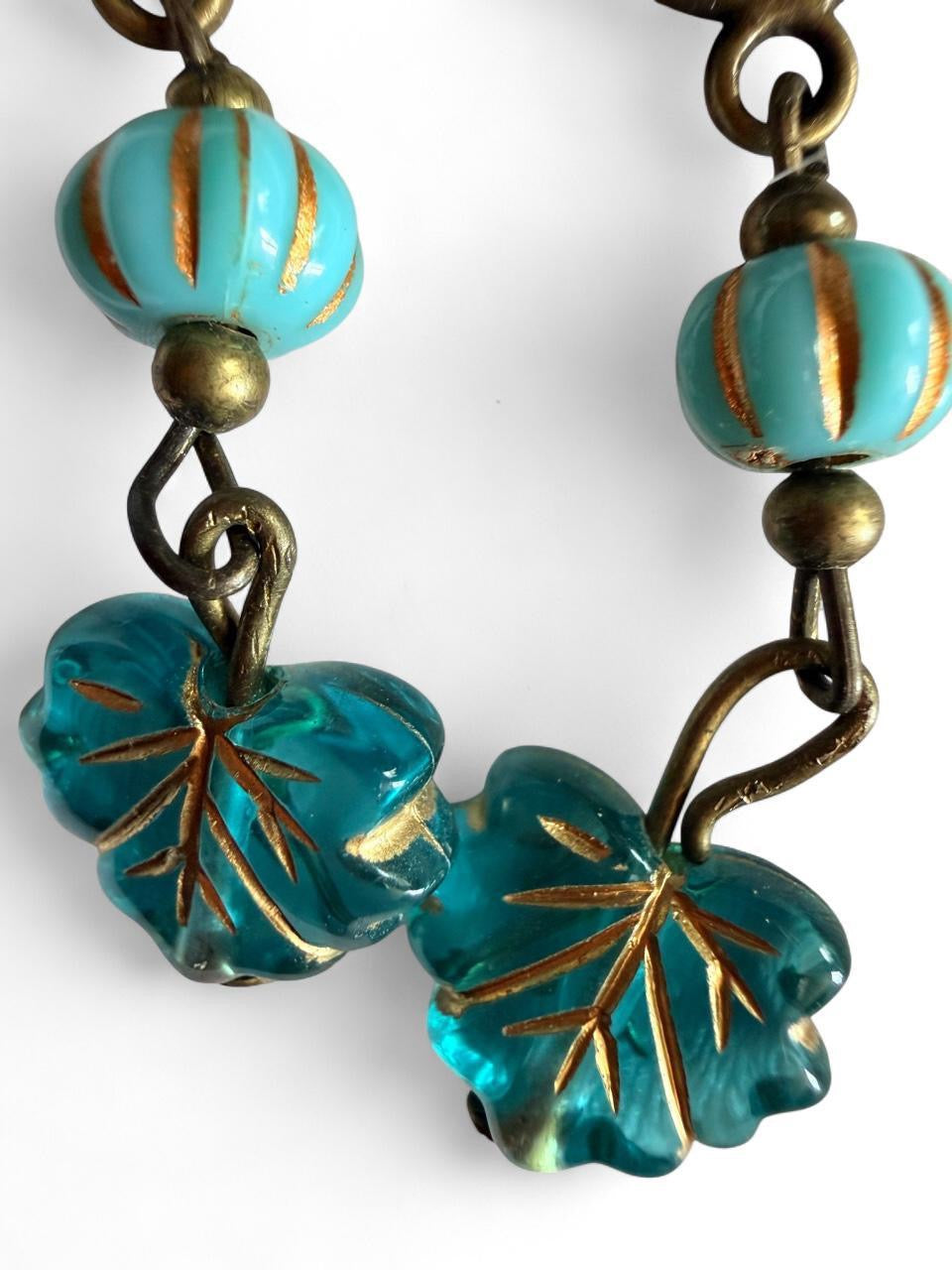 Handmade Antique Bronze & Teal Acrylic Leaf Drop Earrings - Boho Whimsigoth