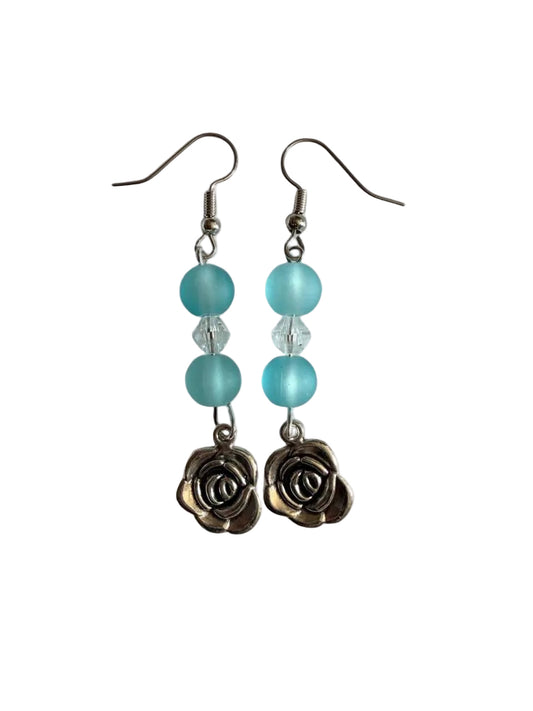 Handmade Turquoise Rose Drop Earrings
