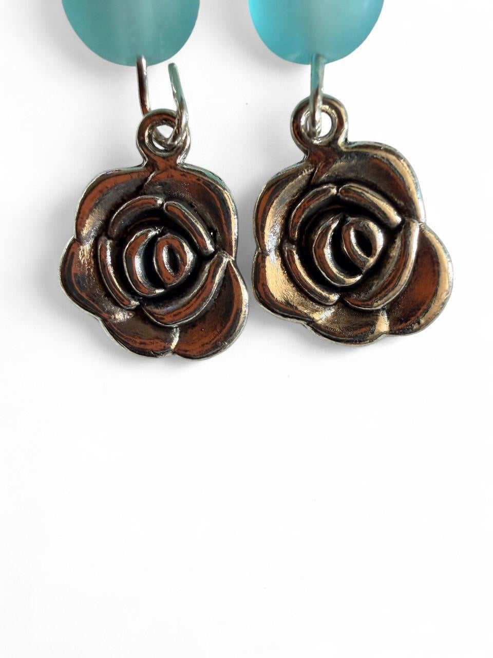 Handmade Turquoise Rose Drop Earrings
