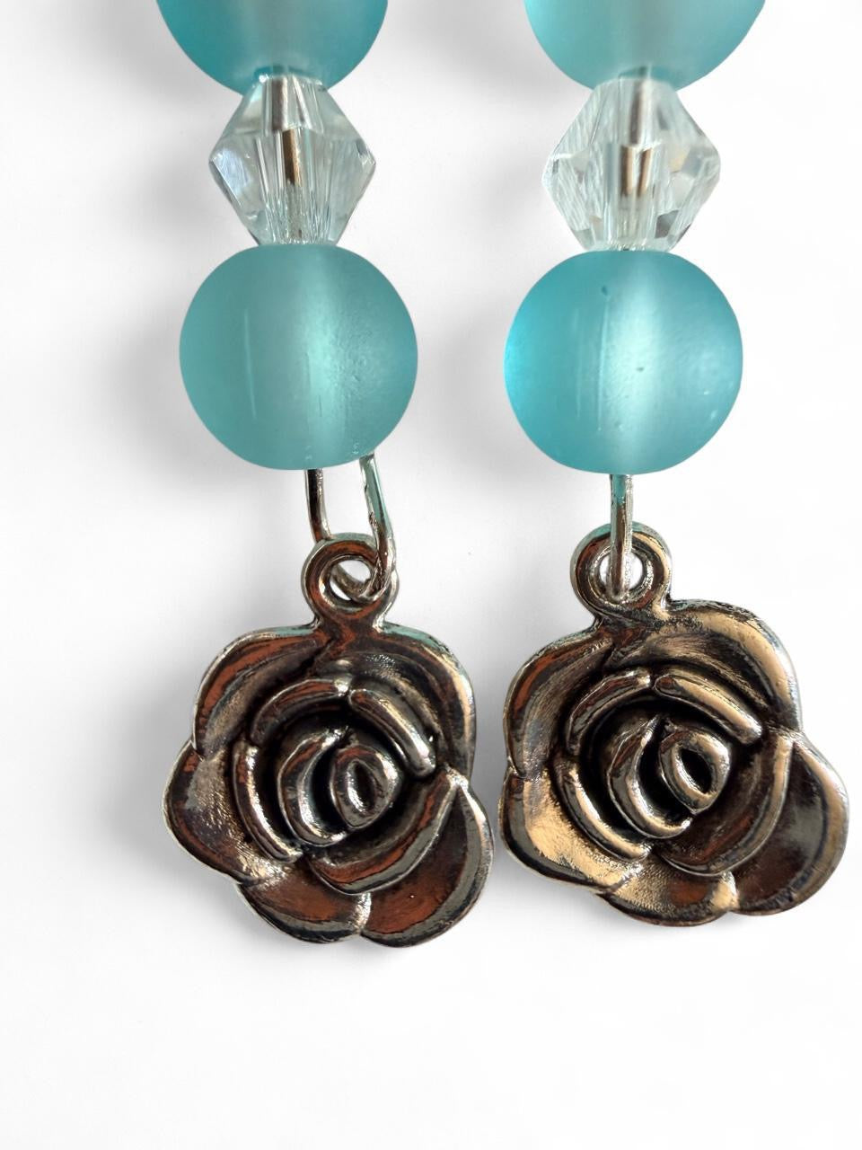 Handmade Turquoise Rose Drop Earrings