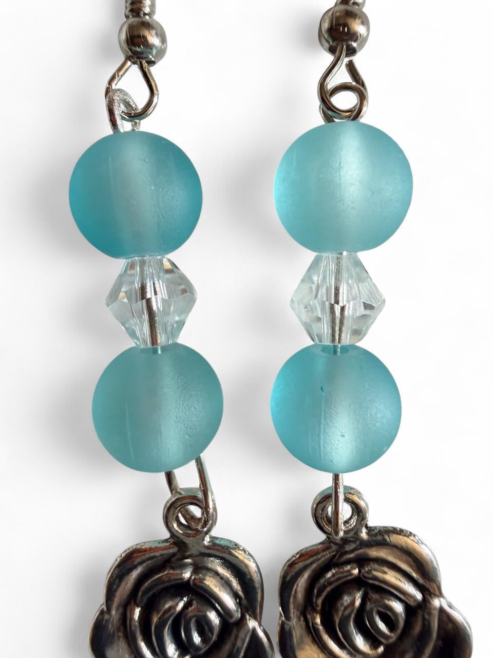 Handmade Turquoise Rose Drop Earrings