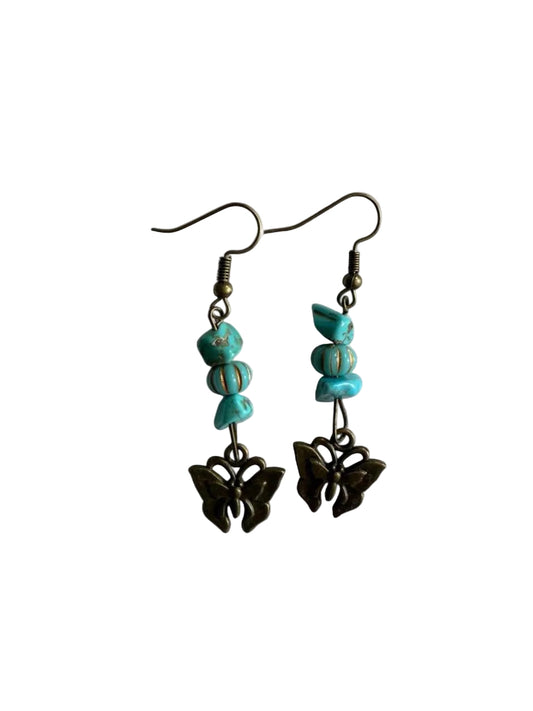 Handmade Turquoise Butterfly Beaded Earrings