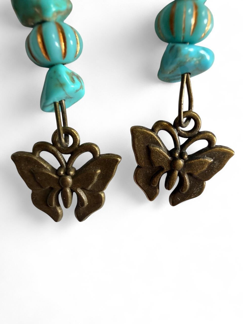 Handmade Turquoise Butterfly Beaded Earrings