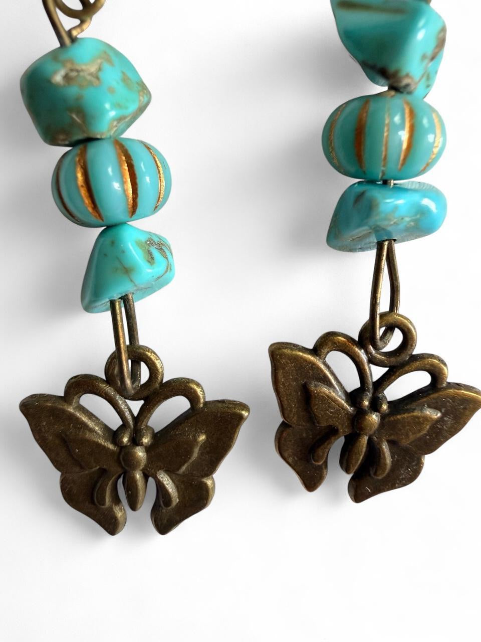 Handmade Turquoise Butterfly Beaded Earrings