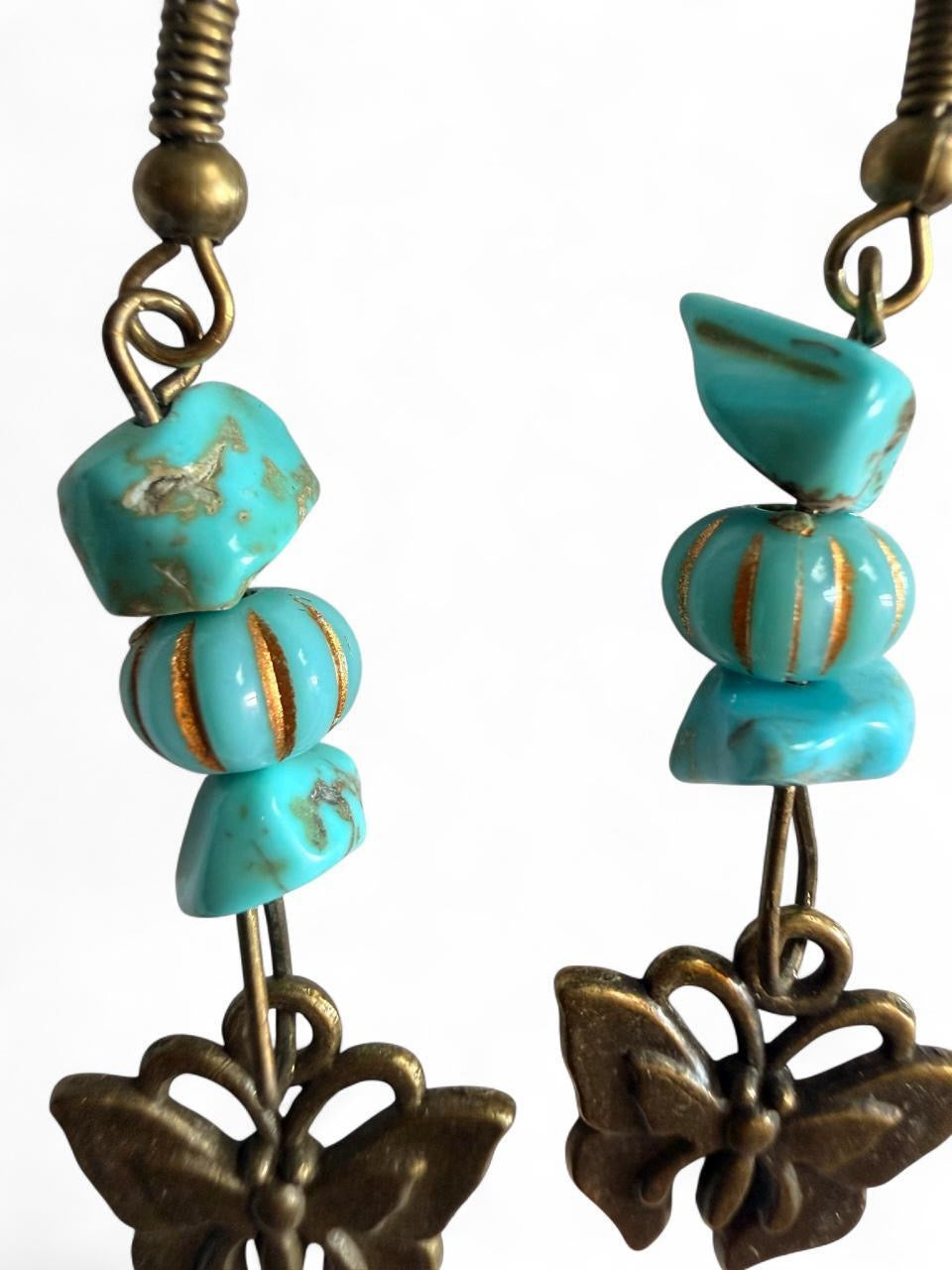Handmade Turquoise Butterfly Beaded Earrings