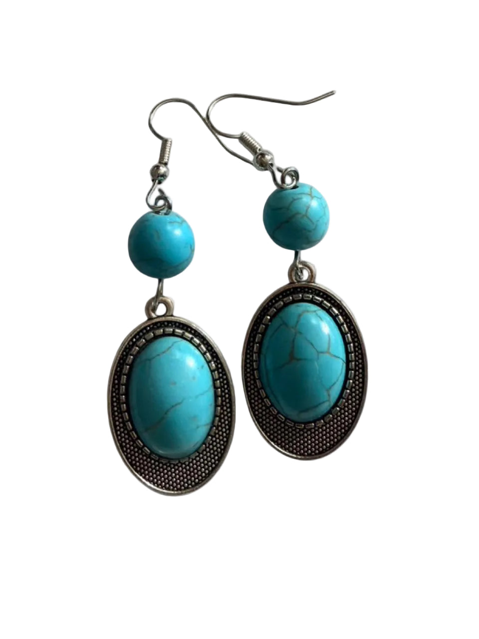 Handmade Turquoise Oval Dangle Earrings - Boho Southwestern Style