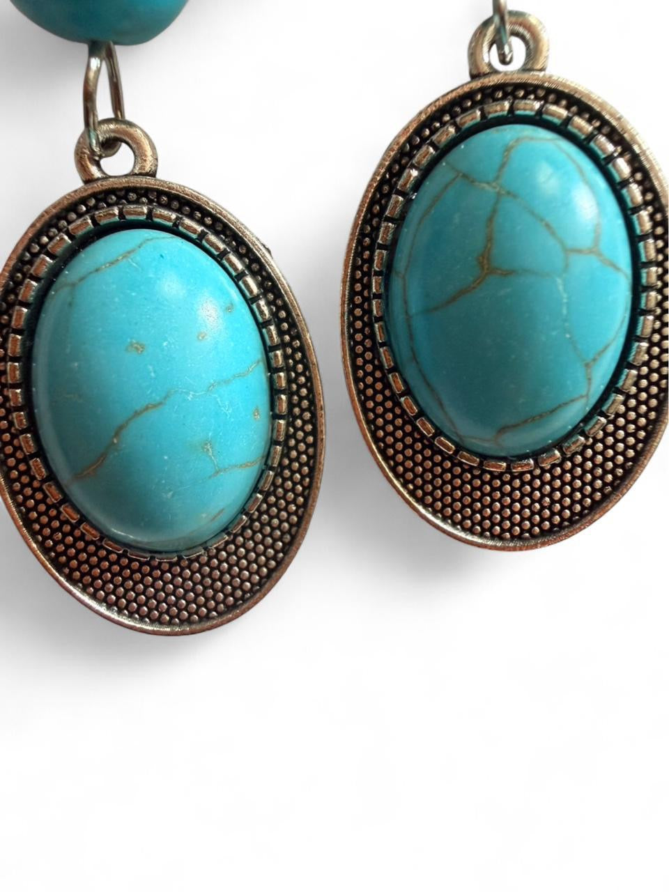 Handmade Turquoise Oval Dangle Earrings - Boho Southwestern Style