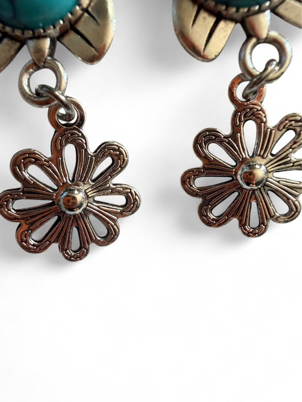 Handmade Turquoise Floral Dangle Earrings – Boho Artisan Jewelry