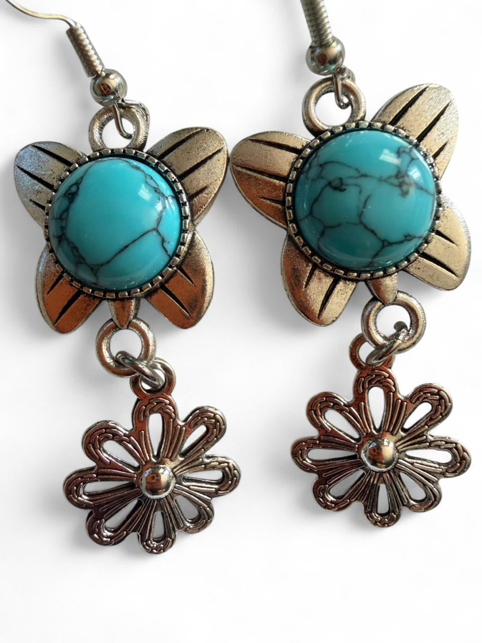 Handmade Turquoise Floral Dangle Earrings – Boho Artisan Jewelry