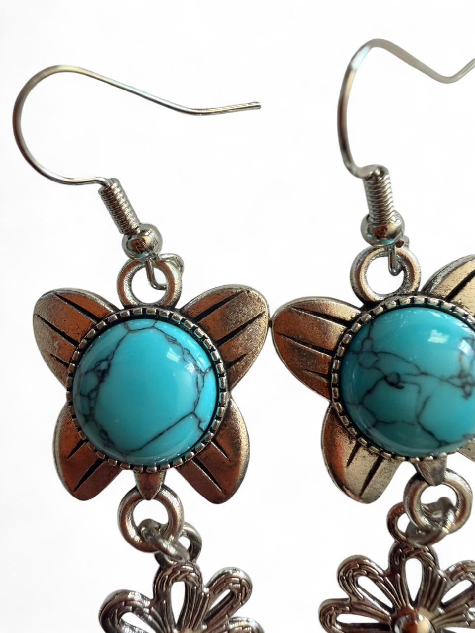 Handmade Turquoise Floral Dangle Earrings – Boho Artisan Jewelry