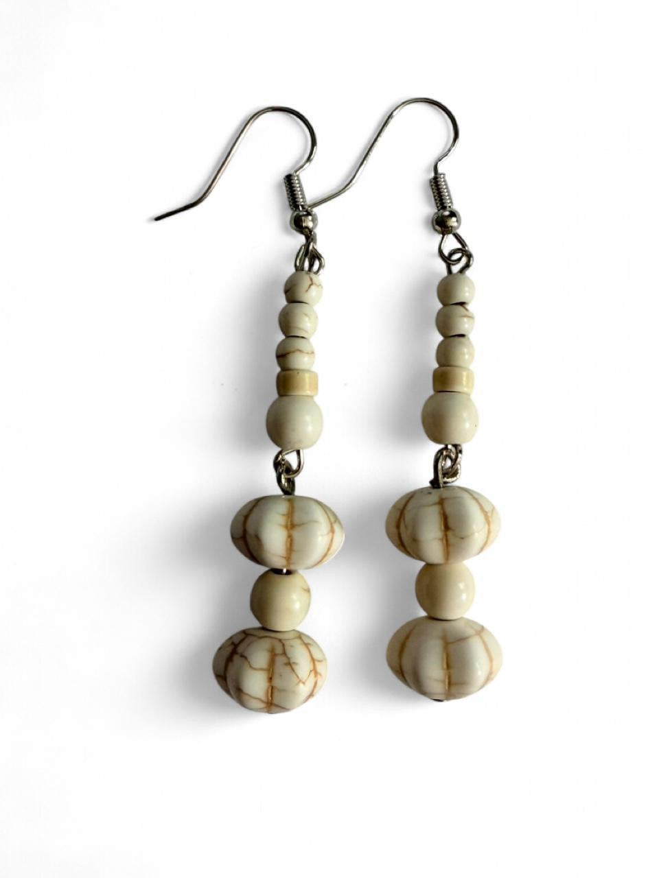 Handmade Cream Stone‑Style Beaded Earrings – Boho Artisan Jewelry