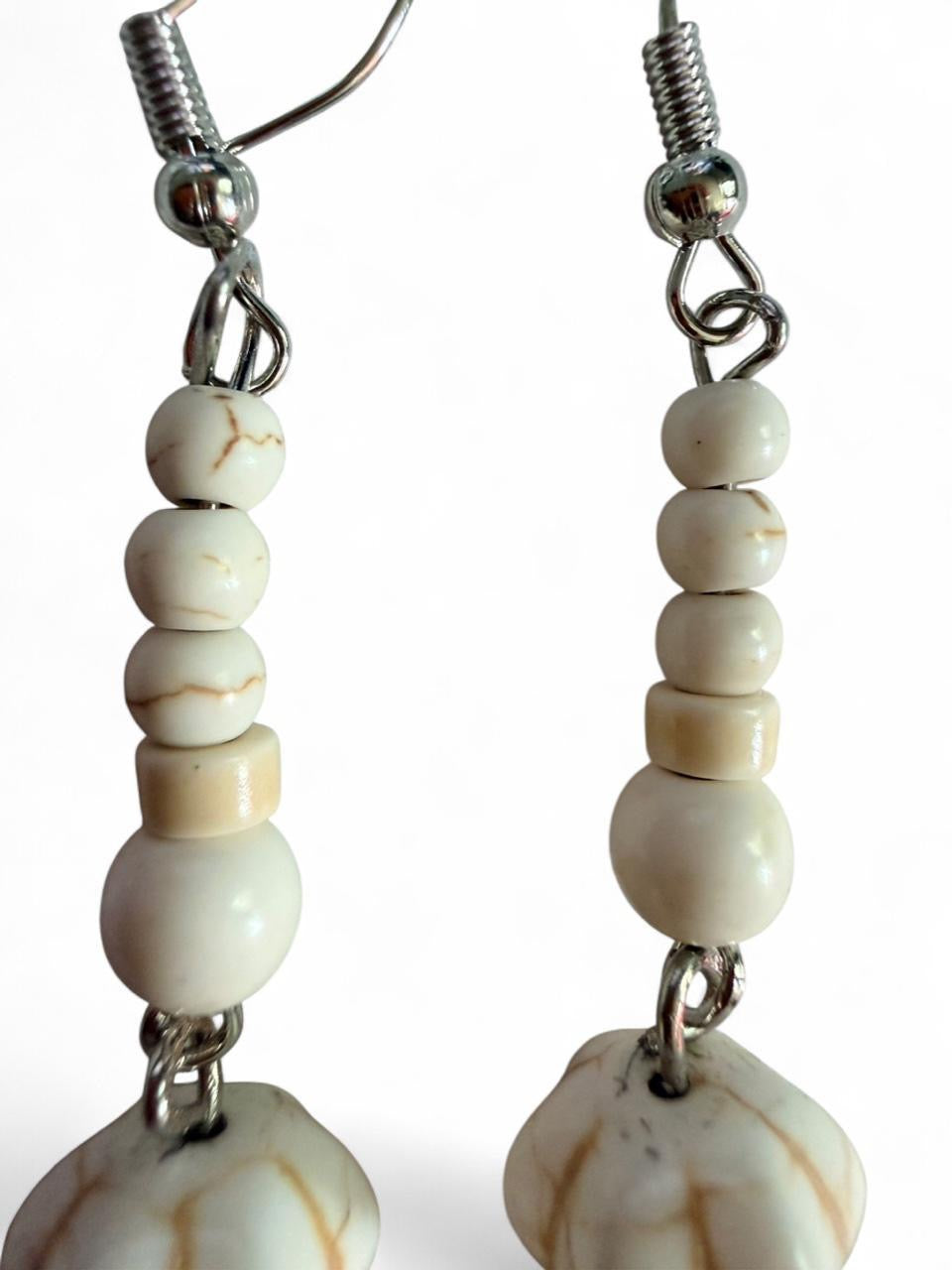 Handmade Cream Stone‑Style Beaded Earrings – Boho Artisan Jewelry