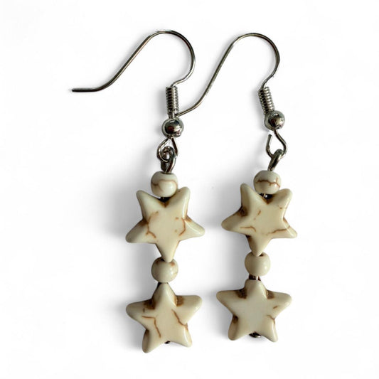 Handmade Cream Stone Star Earrings – Boho Celestial Jewelry | MoonstoneYin