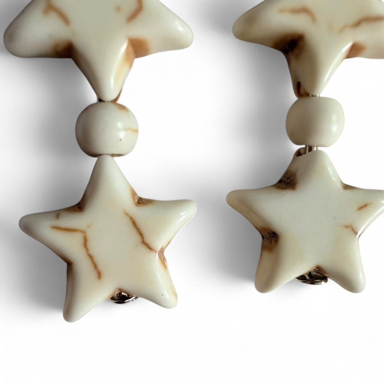 Handmade Cream Stone Star Earrings – Boho Celestial Jewelry | MoonstoneYin