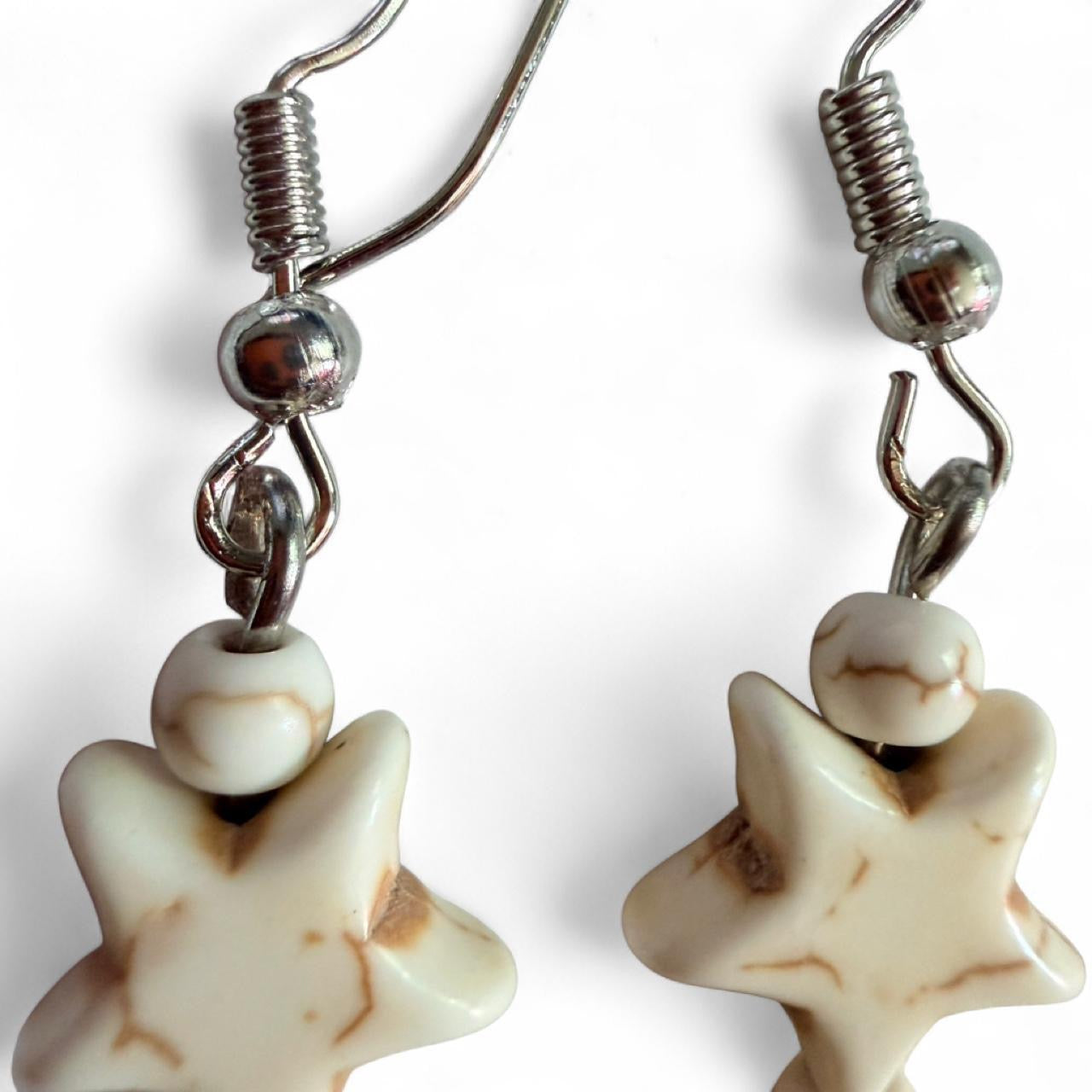 Handmade Cream Stone Star Earrings – Boho Celestial Jewelry | MoonstoneYin