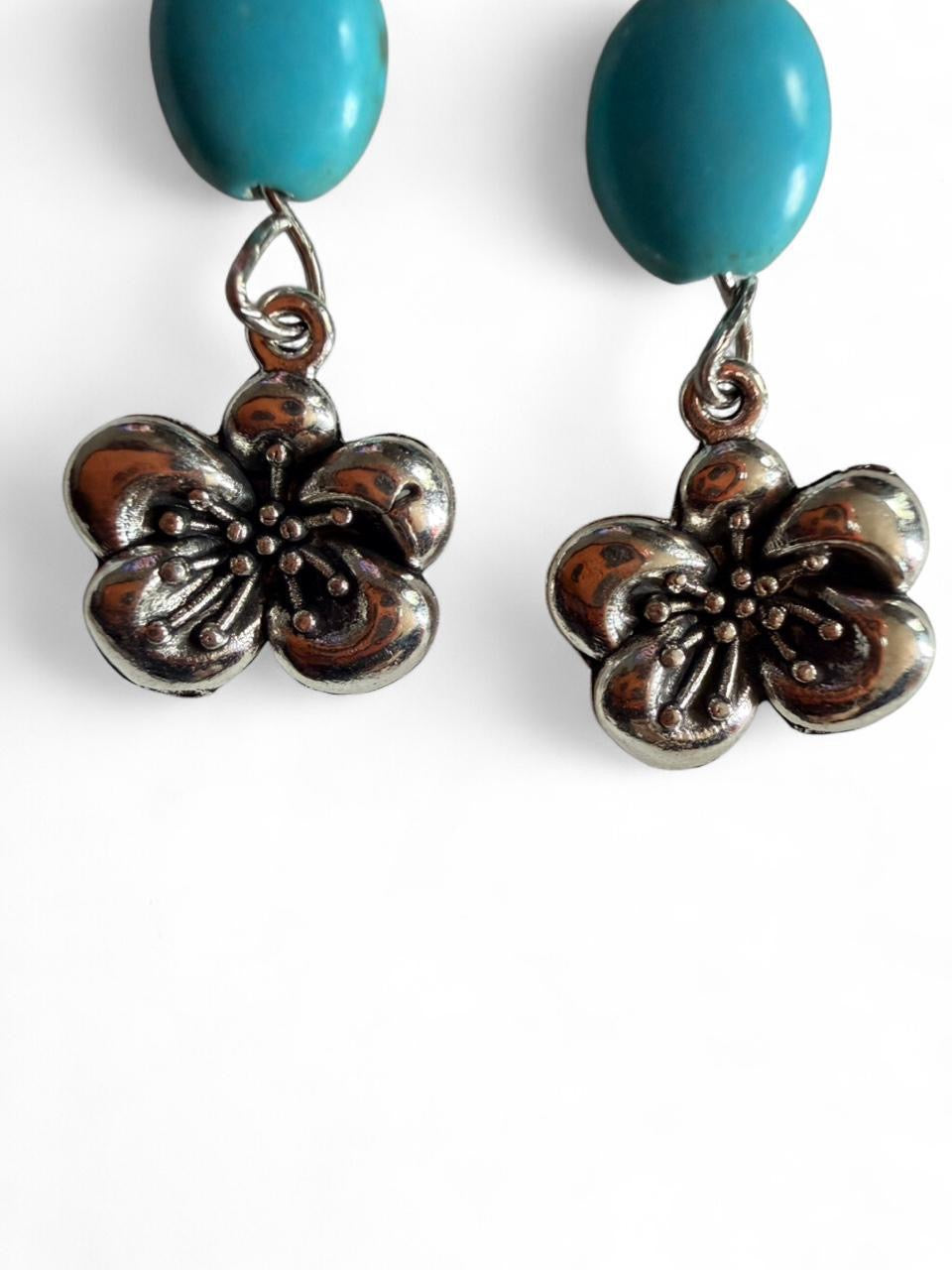 Handmade Turquoise Flower Dangle Earrings – Boho Artisan Jewelry