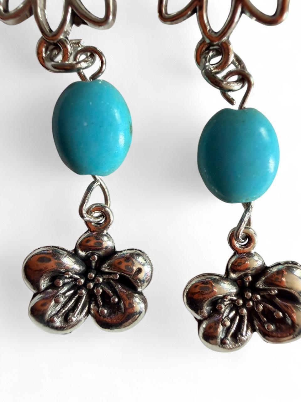 Handmade Turquoise Flower Dangle Earrings – Boho Artisan Jewelry