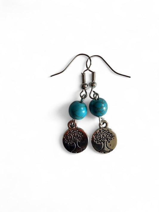 Handmade Turquoise Tree of Life Earrings — Boho Artisan Jewelry