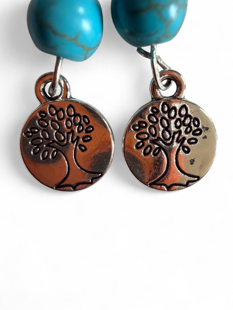 Handmade Turquoise Tree of Life Earrings — Boho Artisan Jewelry