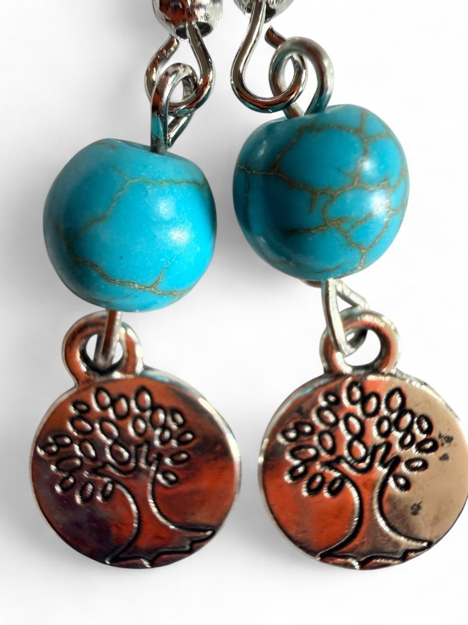Handmade Turquoise Tree of Life Earrings — Boho Artisan Jewelry