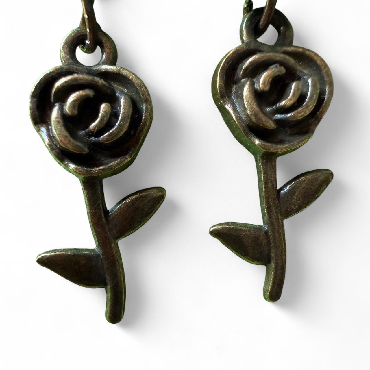 Handmade Turquoise Rose Earrings – Boho • Antique Bronze