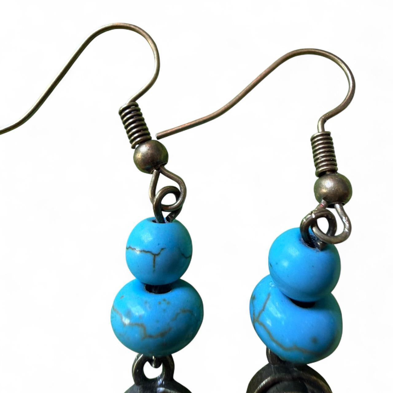 Handmade Turquoise Rose Earrings – Boho • Antique Bronze