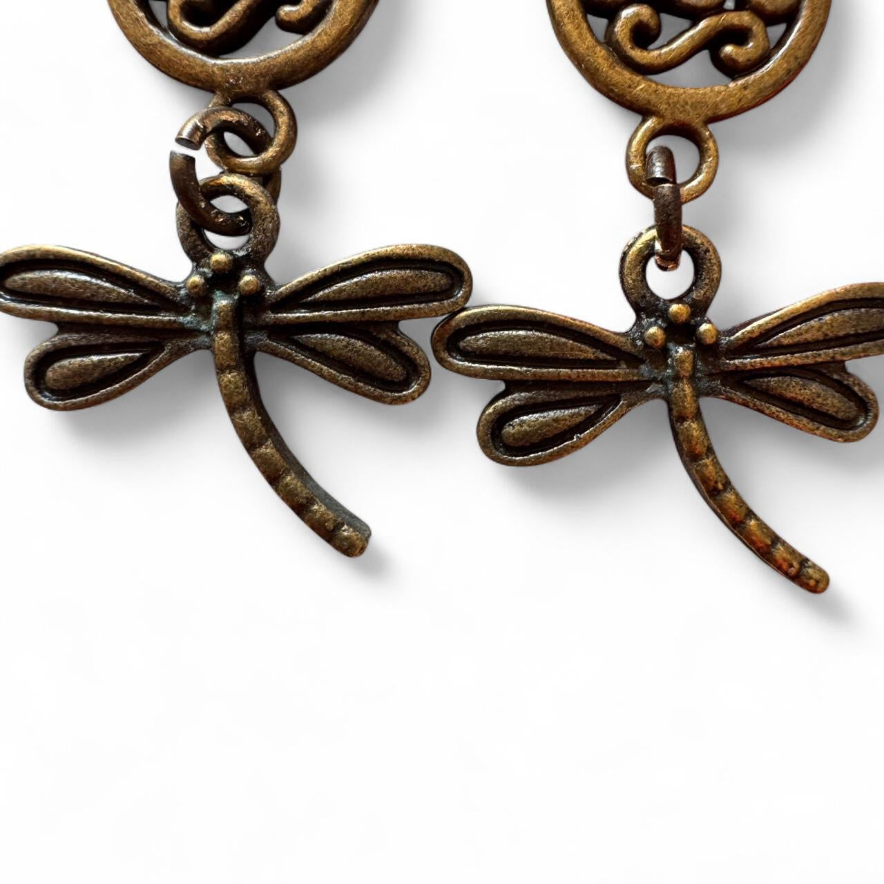 Handmade Turquoise Bronze Dragonfly Earrings — Boho Artisan Jewelry