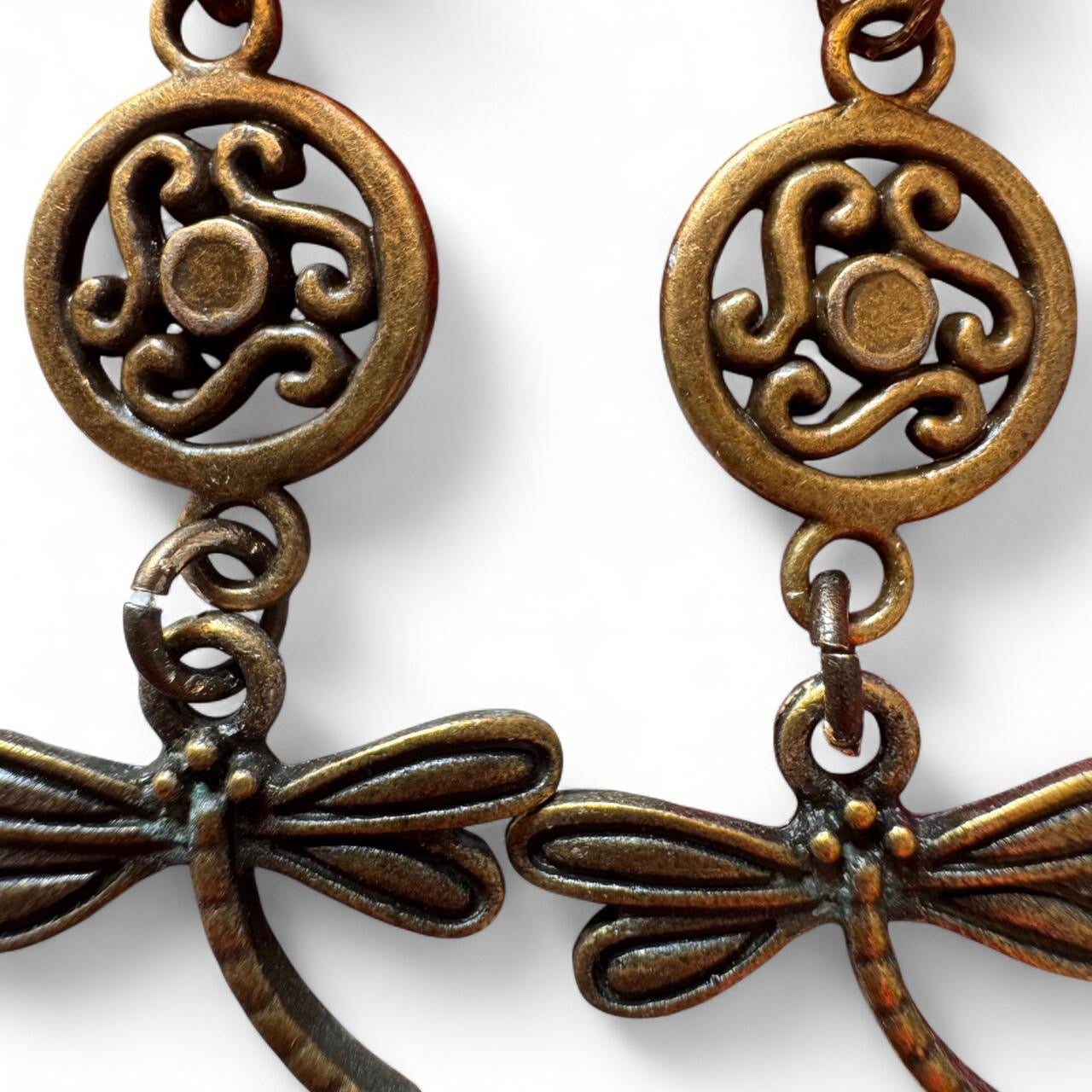 Handmade Turquoise Bronze Dragonfly Earrings — Boho Artisan Jewelry