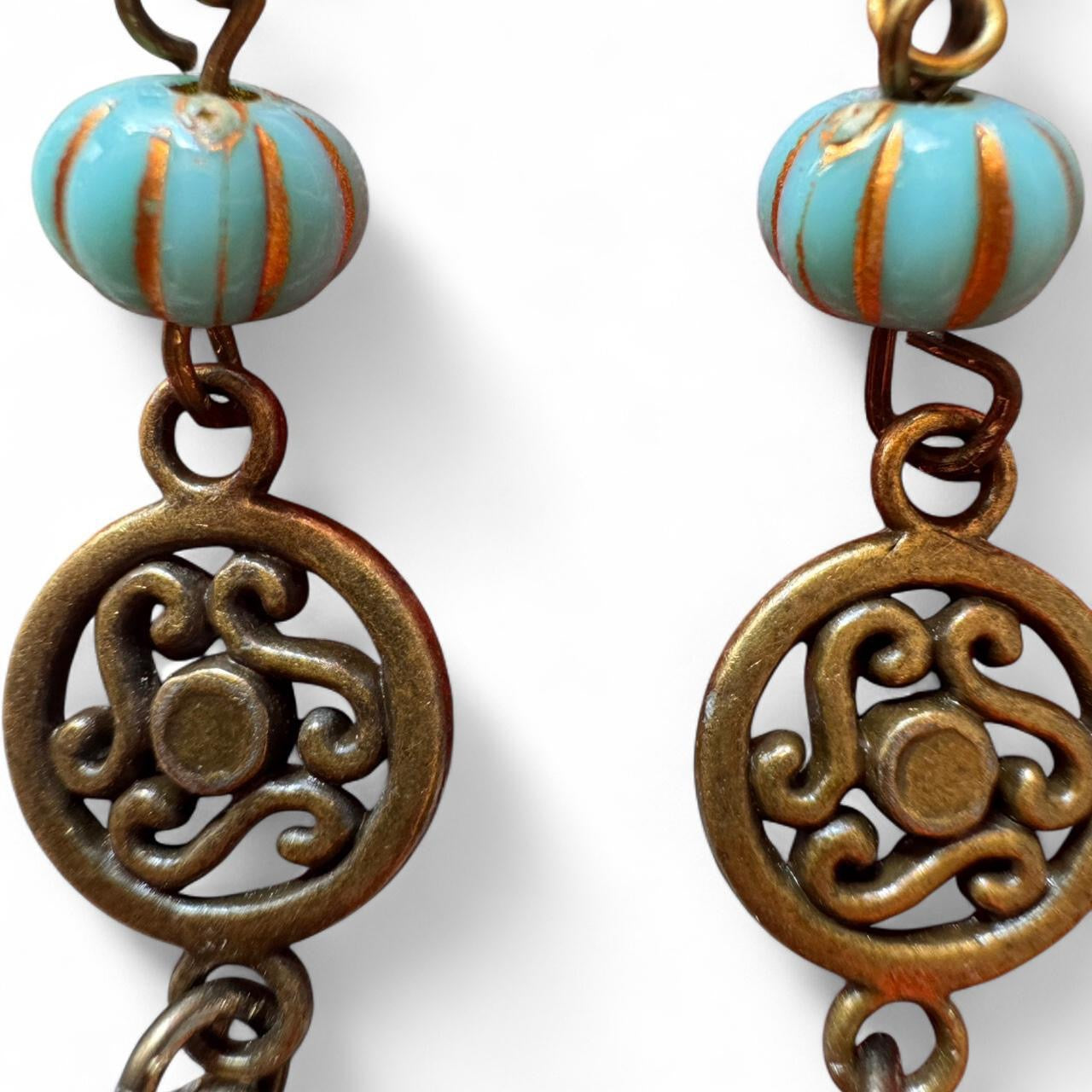 Handmade Turquoise Bronze Dragonfly Earrings — Boho Artisan Jewelry