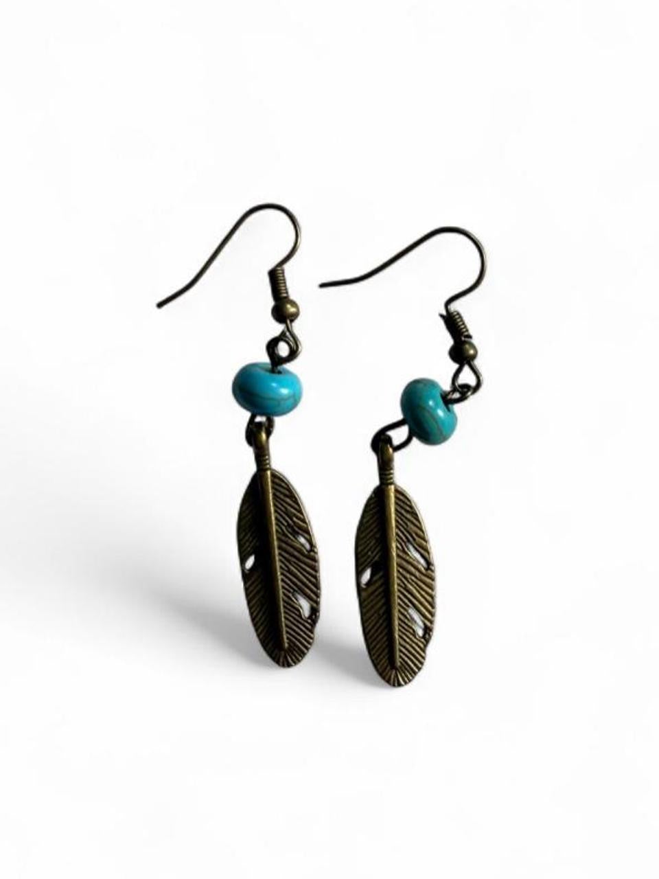 Handmade Turquoise & Bronze Feather Earrings