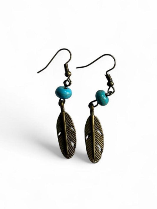 Handmade Turquoise & Bronze Feather Earrings