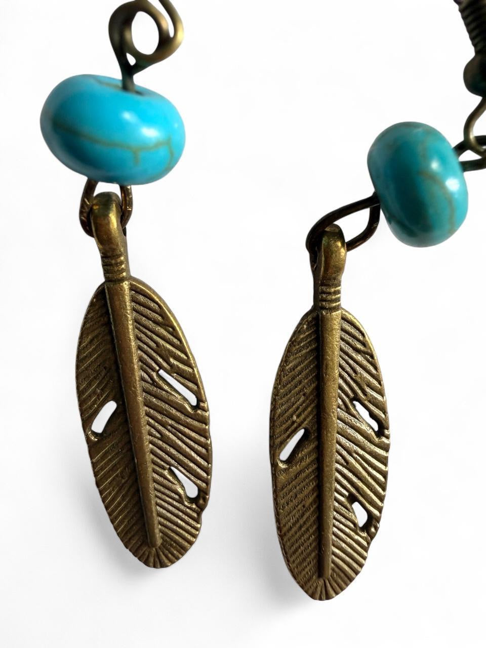 Handmade Turquoise & Bronze Feather Earrings