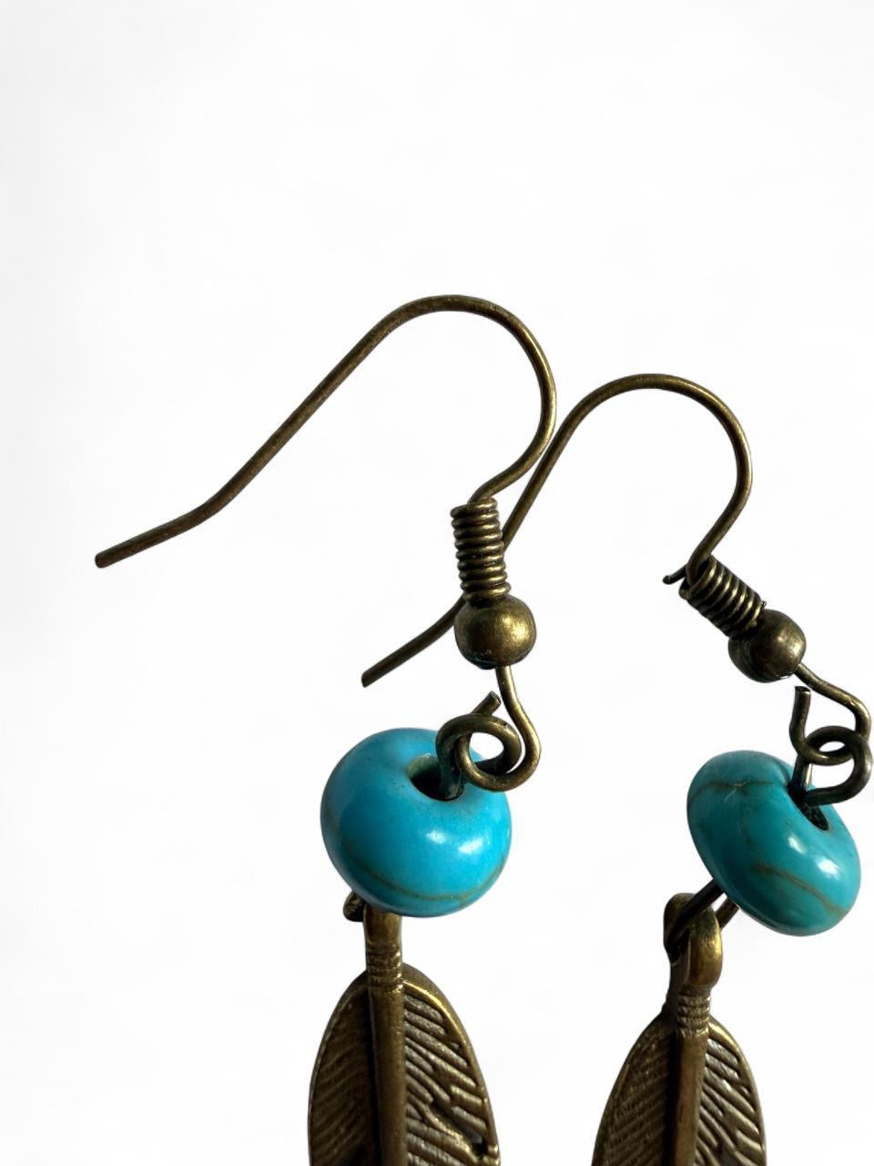 Handmade Turquoise & Bronze Feather Earrings