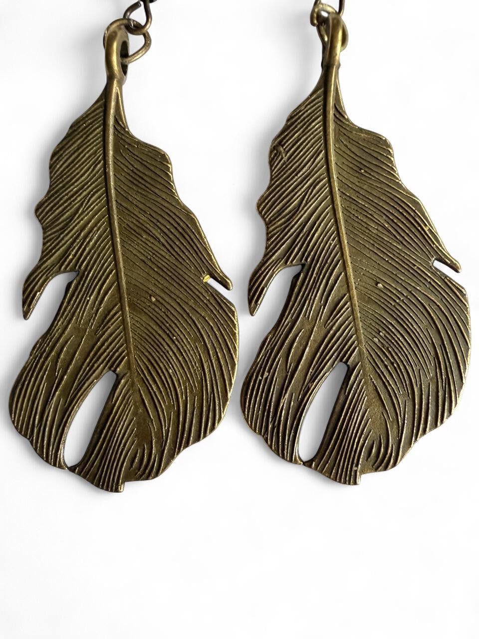 Handmade Bronze Feather Earrings
