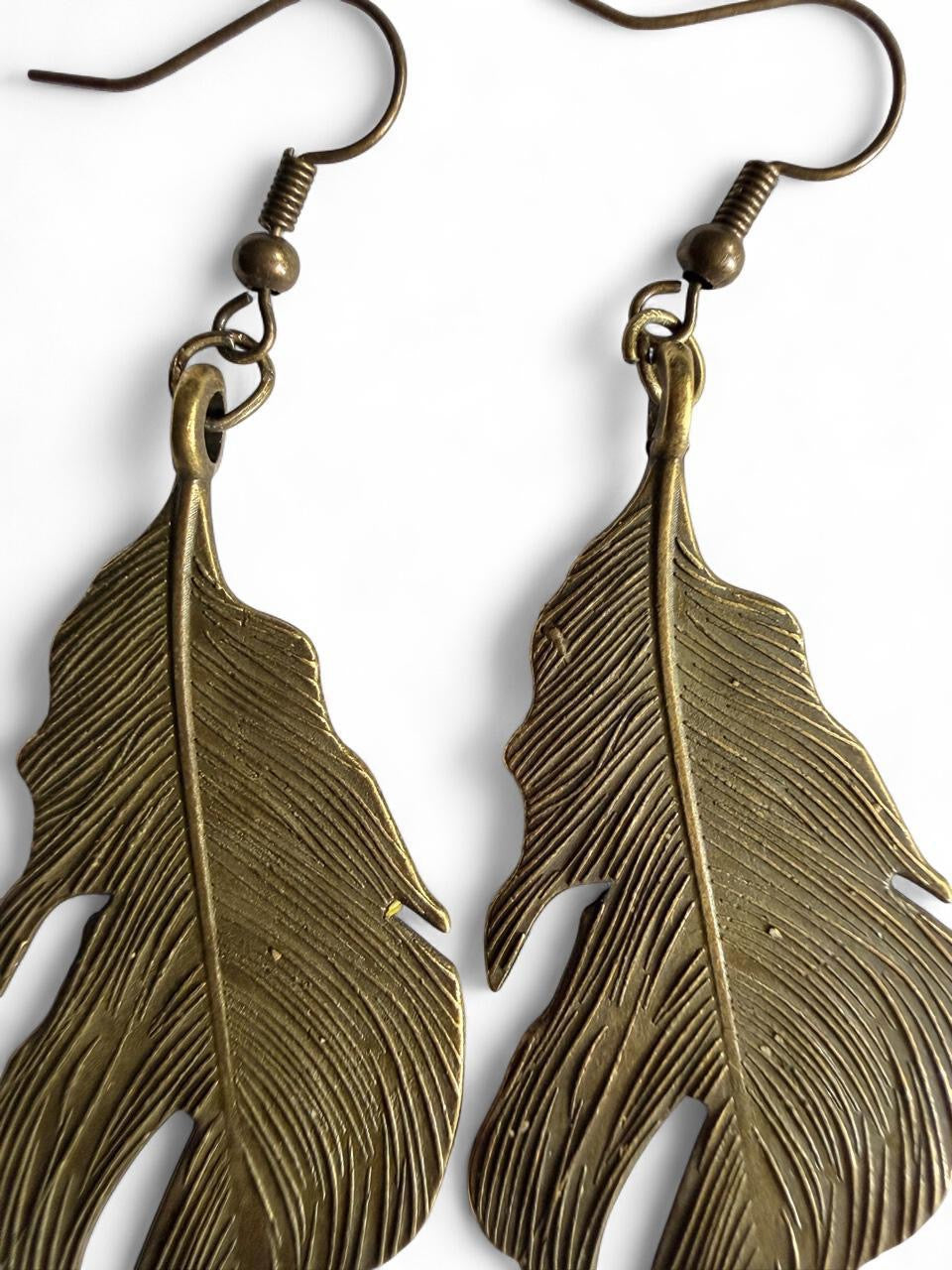 Handmade Bronze Feather Earrings