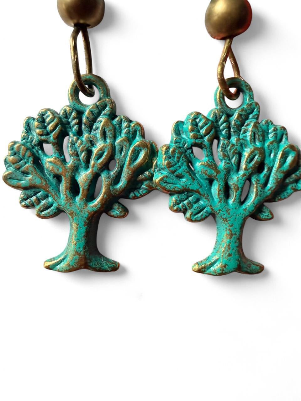 Handmade Turquoise Tree Earrings – Boho • Brass Accents