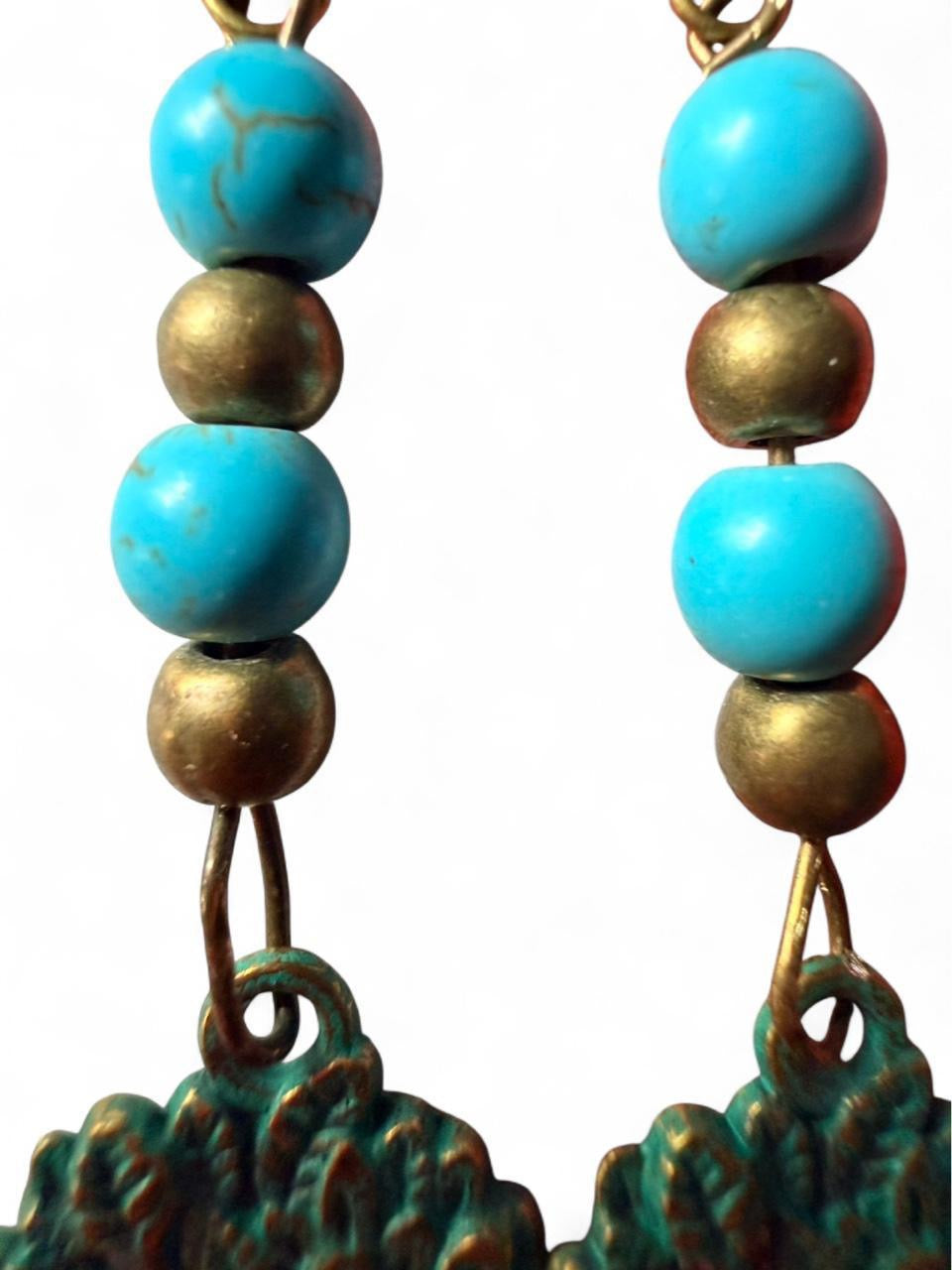 Handmade Turquoise Tree Earrings – Boho • Brass Accents