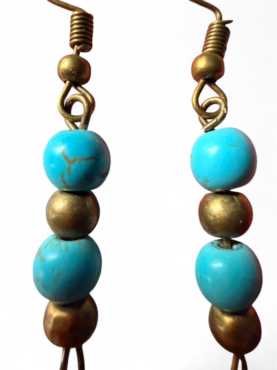 Handmade Turquoise Tree Earrings – Boho • Brass Accents