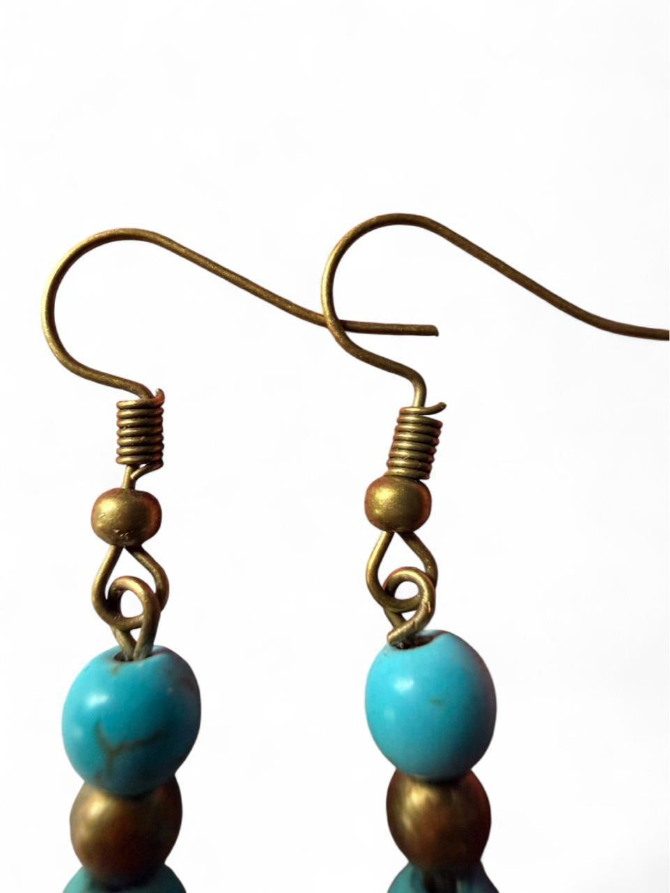 Handmade Turquoise Tree Earrings – Boho • Brass Accents