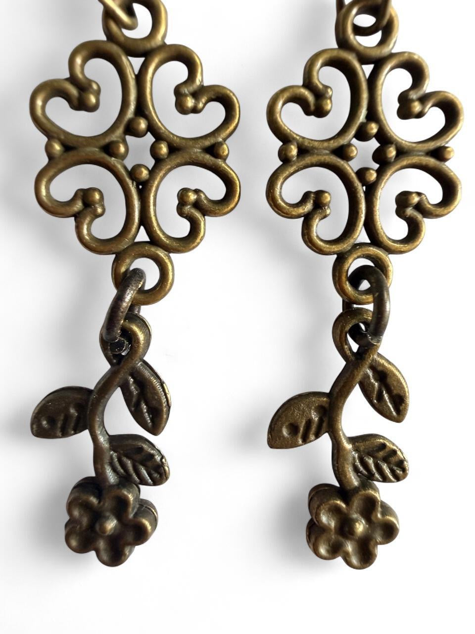 Boho Bronze Flower Vine Dangle Earrings | Handmade Antiqued Gold Floral Jewelry