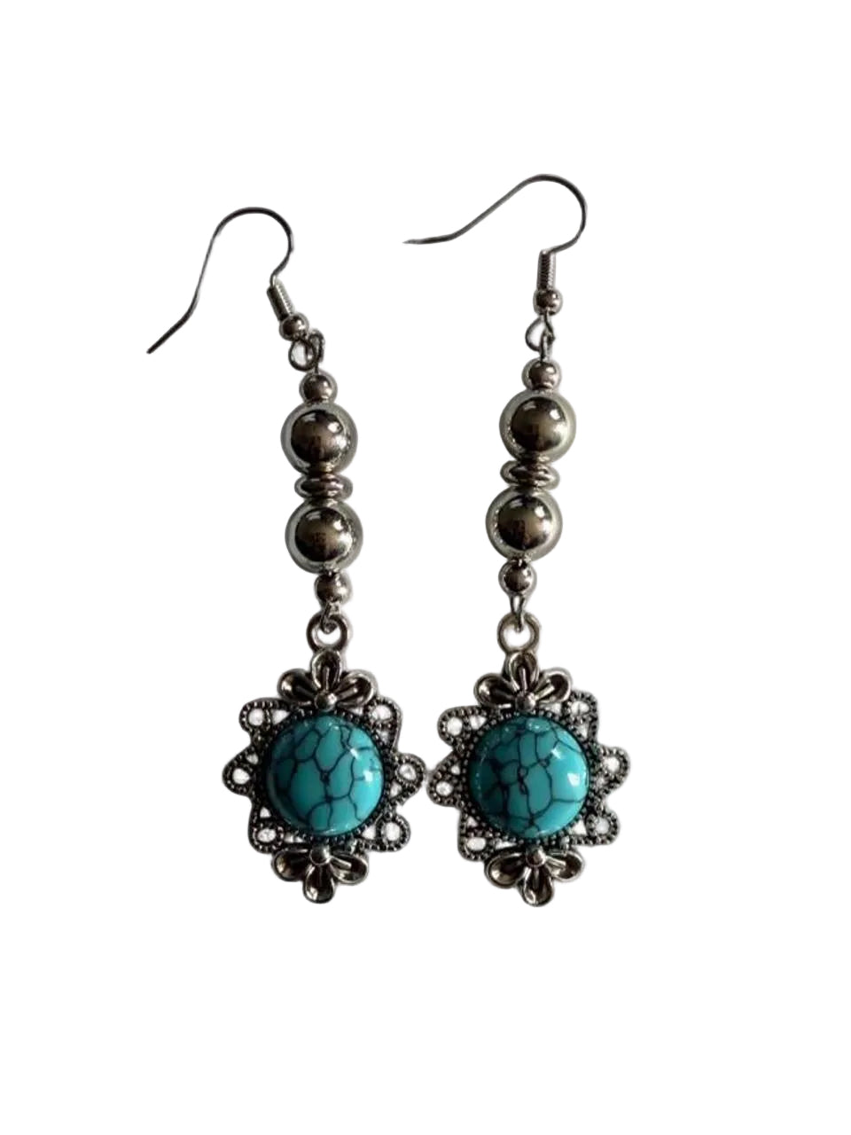 Desert Bloom Turquoise Dangle Earrings - Handmade