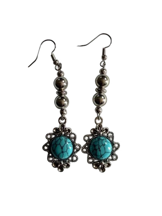 Desert Bloom Turquoise Dangle Earrings - Handmade