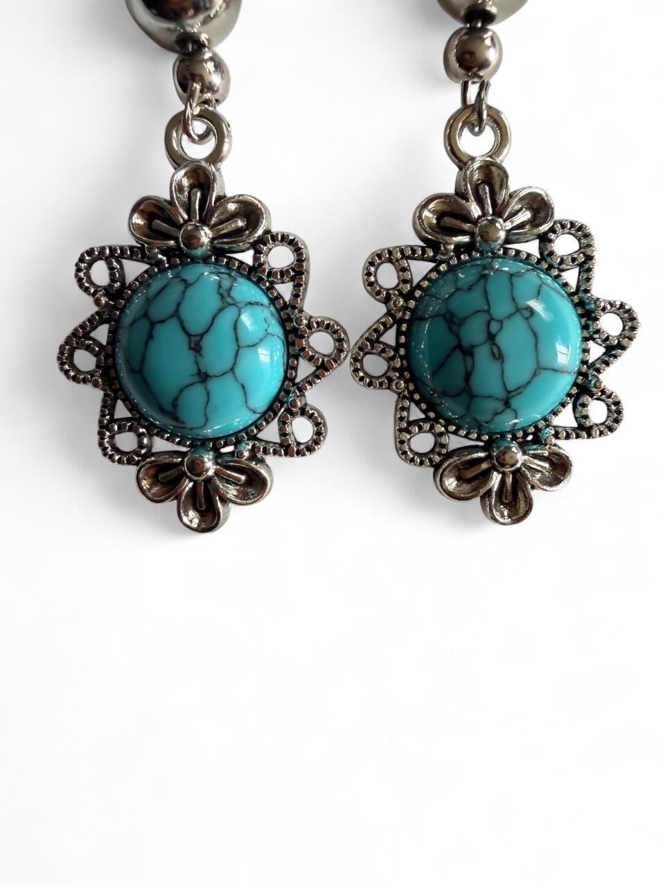 Desert Bloom Turquoise Dangle Earrings - Handmade