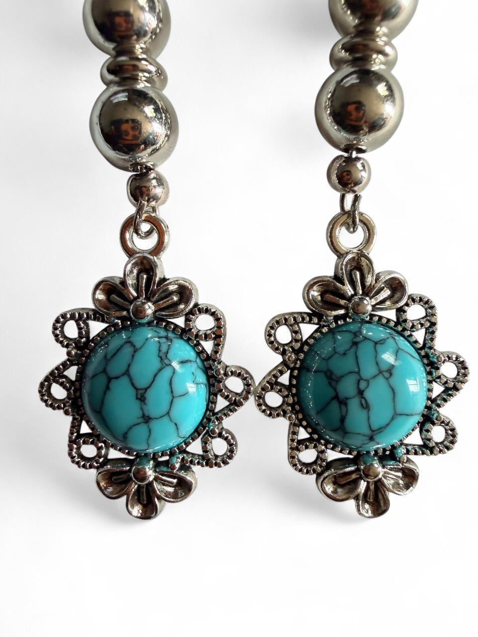 Desert Bloom Turquoise Dangle Earrings - Handmade