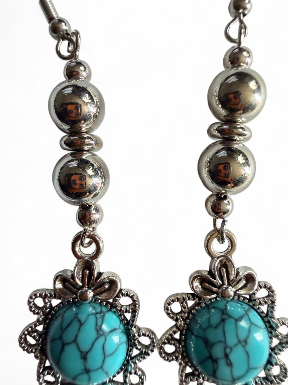 Desert Bloom Turquoise Dangle Earrings - Handmade