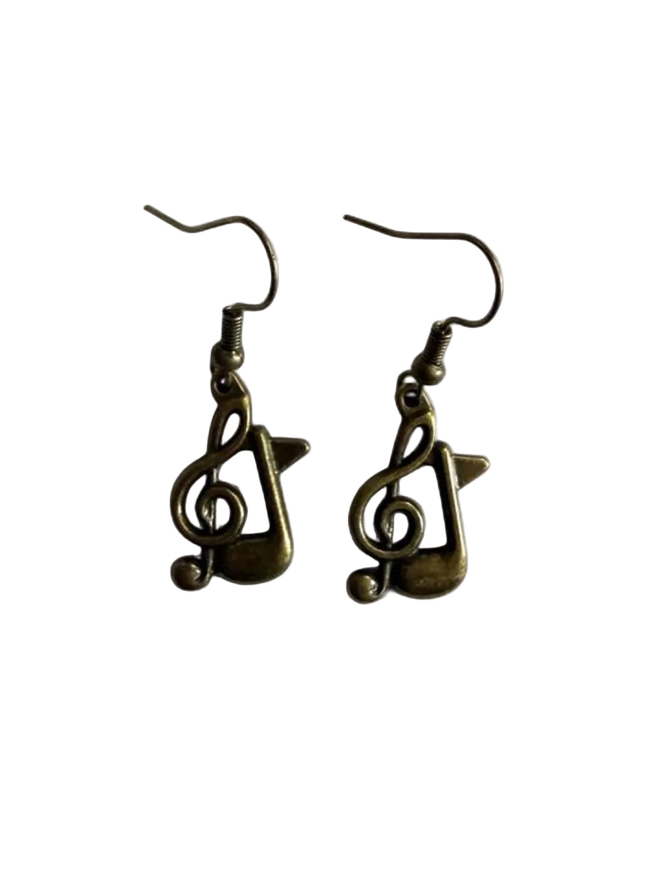 Handcrafted Antique Bronze Music Note Earrings | Treble Clef Dangle Earrings for Musicians