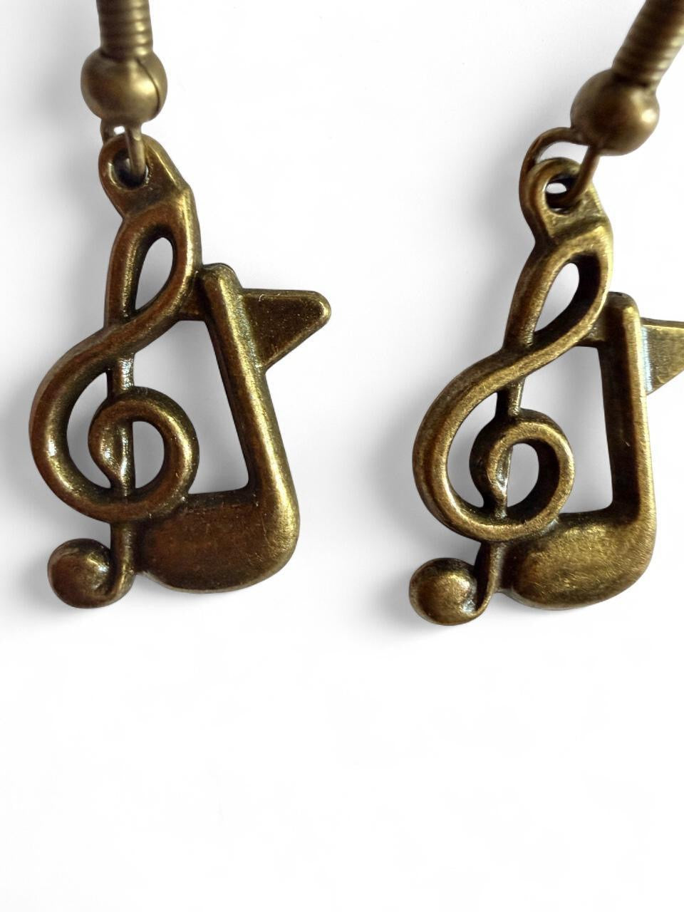 Handcrafted Antique Bronze Music Note Earrings | Treble Clef Dangle Earrings for Musicians